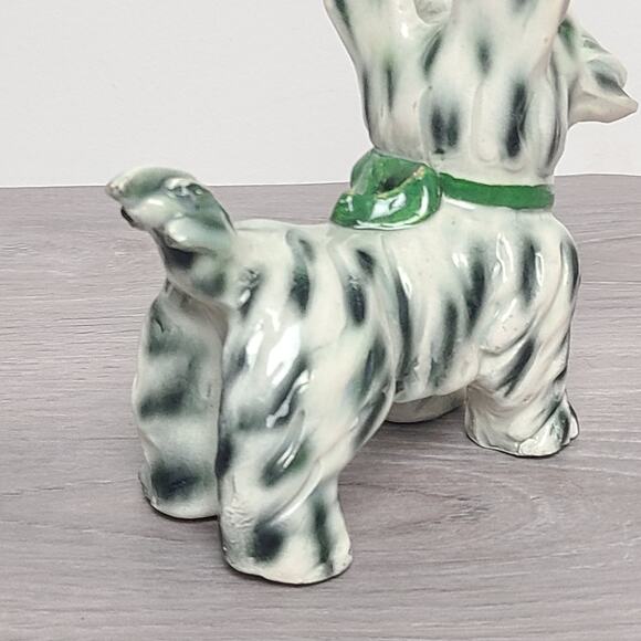 Porcelain Scottie Dog Figurine White Black Green Bow Italy Vintage - Picture 3 of 8